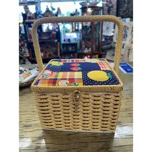 Vintage Sewing Basket Made in Japan filled with items